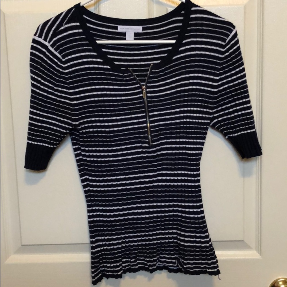 New York & Company Striped Quarter-sleeve sweater